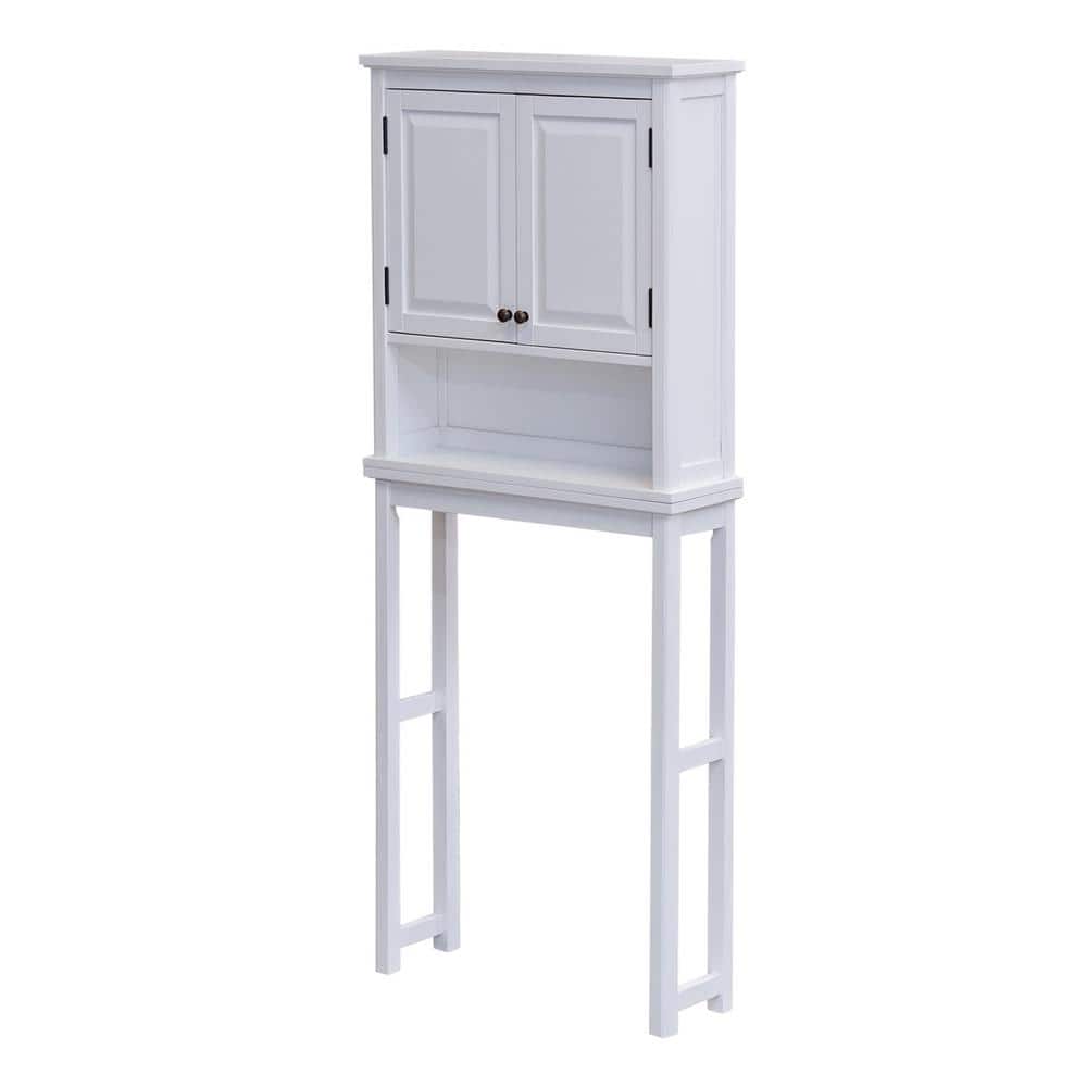 White Wood Adjustable Over-the-Toilet Storage Cabinet with Doors