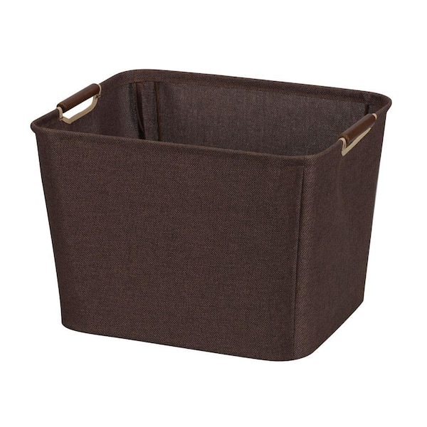 HOUSEHOLD ESSENTIALS 15.75 in. x 13 in. Coffee Linen Medium Tapered Bin with Handles