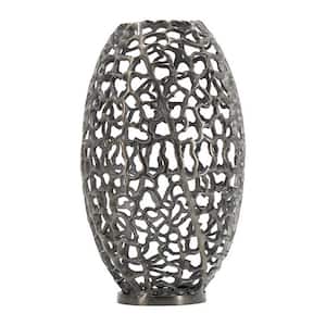 Black Round Metal Decorative Barrel Vase with Cutout Motif