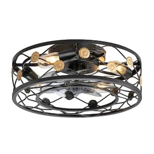 Low Profile 18 in. Indoor Black Enclosed Ceiling Fan with Light Kit and Remote Control Included