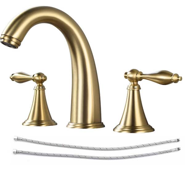 Double handle 8 in. Widespread Bathroom Faucet 3-Hole Bathroom Sink Faucet in Brushed Gold
