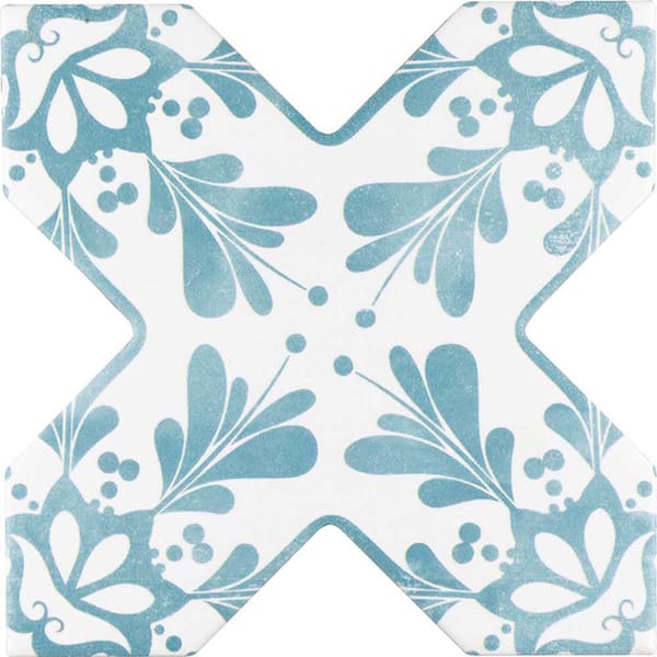 Siena Green 5.35 in. x 5.35 in. Matte Ceramic Cross-Shaped Deco Wall and Floor Tile (5.37 sq. ft./case) (27-pack)