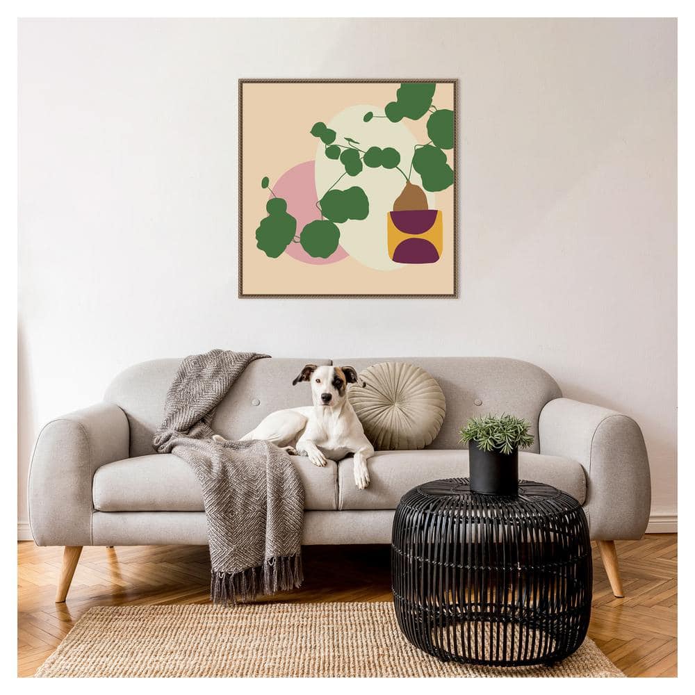 Mod Potted Plant Abstract Canvas Wall Art with Bronze Frame, 30 x 30 inches