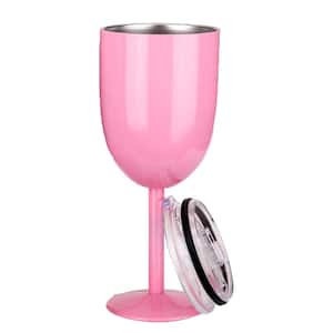 Double Walled 10 oz. Insulated Light Pink Stainless Steel Wine Tumbler with Lid Set of 2