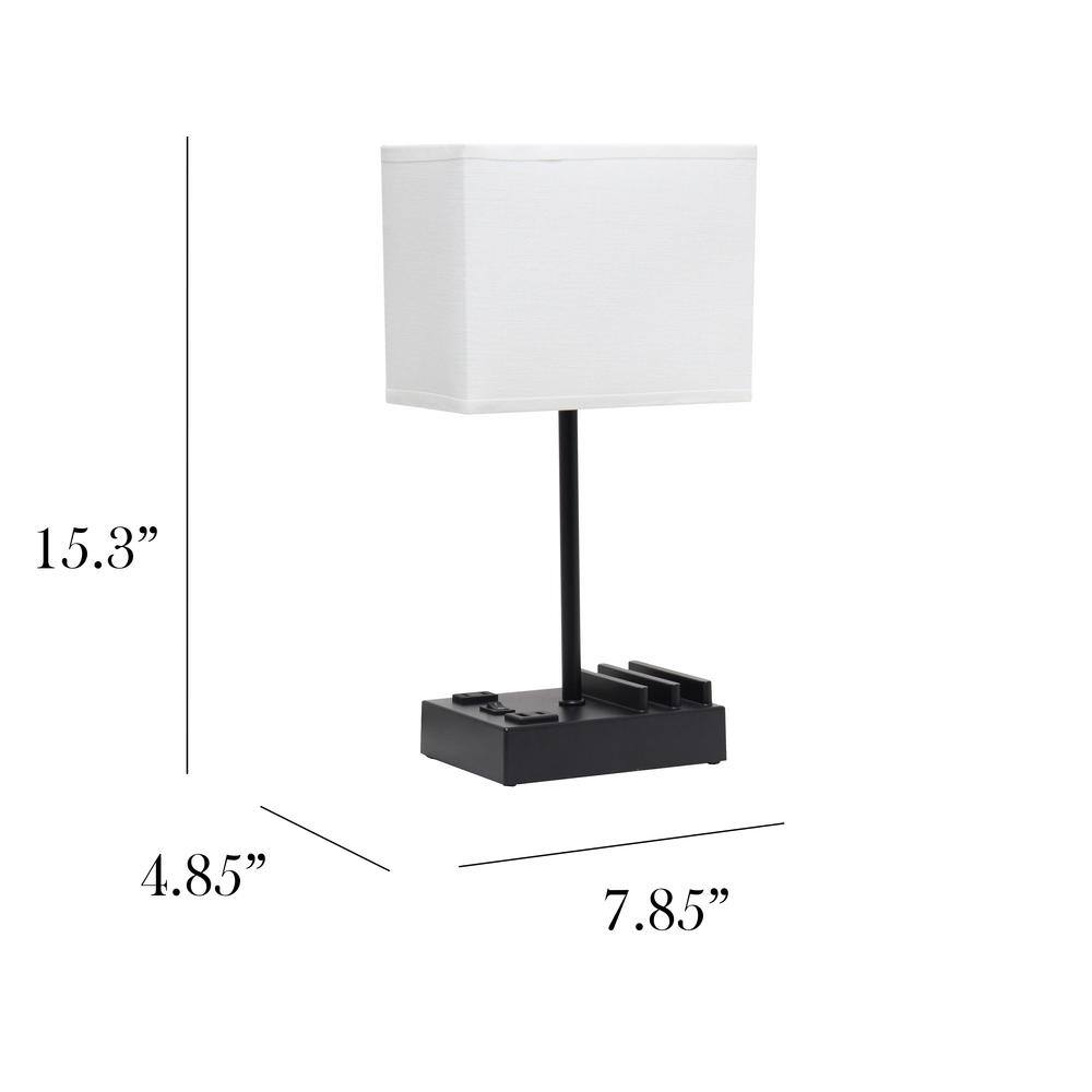 15.3" Black and White Adjustable Nightstand Lamp with USB Ports