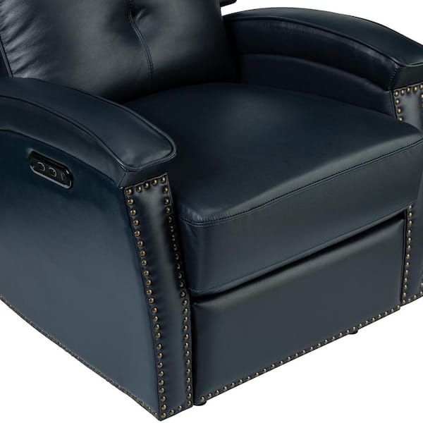 JAYDEN CREATION Hermann Navy Genuine Leather Power Recliner with