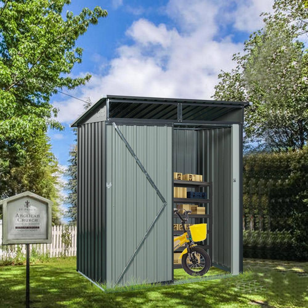 5 ft. x 3 ft. Gray Metal Outdoor Storage Shed with Window
