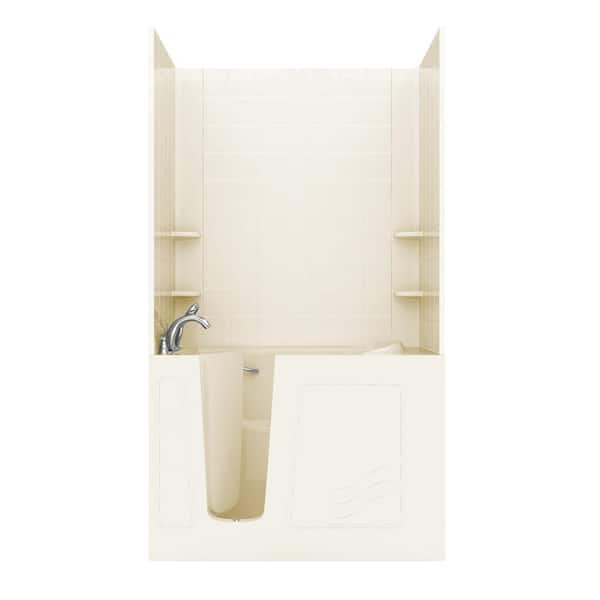 Unbranded NOVA Heated Rampart 4.5 ft. Walk-in Non-Whirlpool Bathtub with 6 in. Tile Easy Up Adhesive Wall Surround in Biscuit