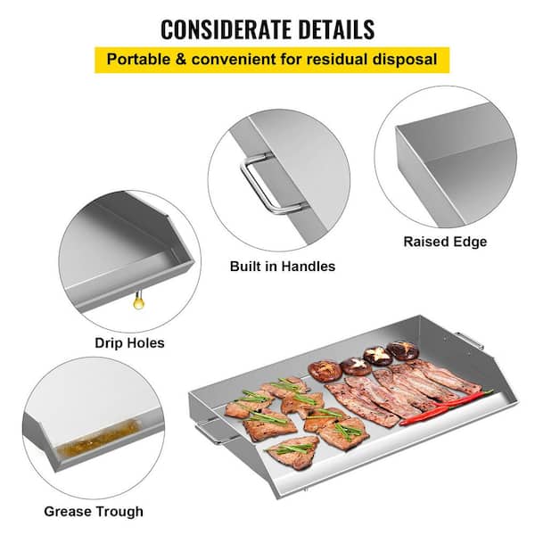  Griddle for Gas Grill & Stove Top, Stainless Steel Flat Top  Grill with Removable Grease Tray, Retractable Stand Accommodates Different  Size of Grill, Even Heat Distribution : Patio, Lawn & Garden