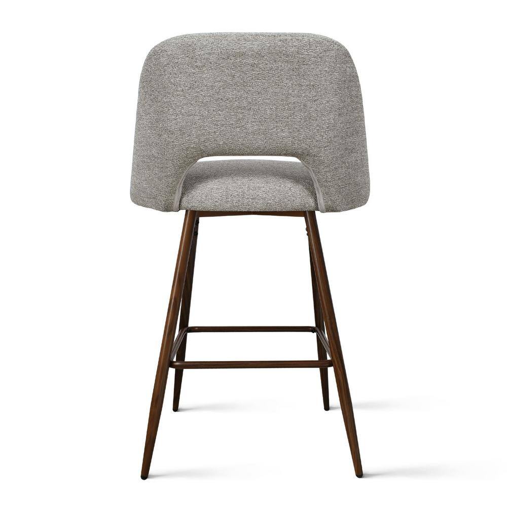Gray Upholstered Counter Stools with Walnut Metal Legs, Set of 2