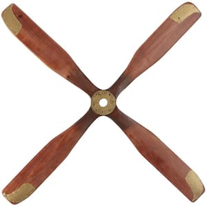 Wood Brown 4 Blade Airplane Propeller Wall Decor with Aviation Detailing