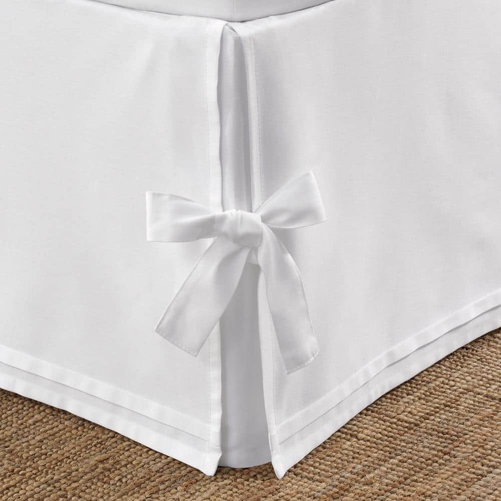 White Cotton Queen Bed Skirt with Corner Ties