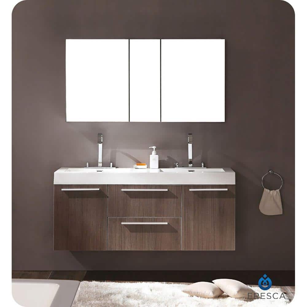 Gray Oak 54" Wall-Mount Double Sink Vanity with Acrylic Top