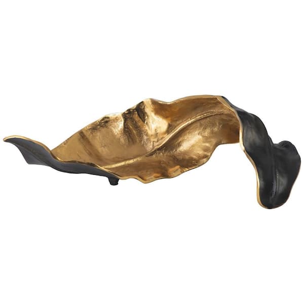 Benjara Gold and Black 8 in. x 6 in. Rectangular Metal Leaf Design Sculpture with Texture Details