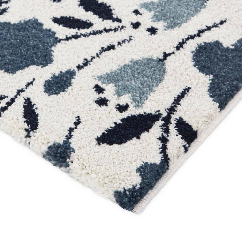 Kelsey Cream and Blue Floral Stain-Resistant Synthetic Area Rug