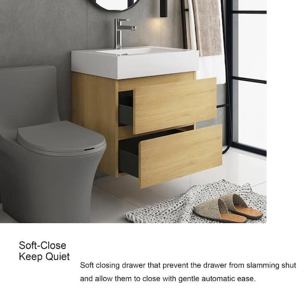 24 in. W x 18 in. D x 25 in. H Single Sink Wall-Mounted Bath Vanity in Oak with White Cultured Marble Top