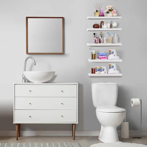 Floating Shelves, 16.25 in. W x 5.5 in. D White Composite Decorative Wall Shelf, Wall Mounted for Home Decor (Set of 5)