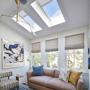 22-1/2 in. x 45-3/4 in. Fixed Deck Mount Skylight w/ Laminated Low-E3 Glass, White Solar Powered Room Darkening Shade