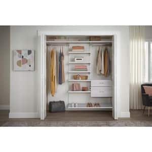 Genevieve 6 ft. White Adjustable Closet Organizer Double Long Hanging Rod with Shoe Rack, 6 Shelves, and 2 Drawers