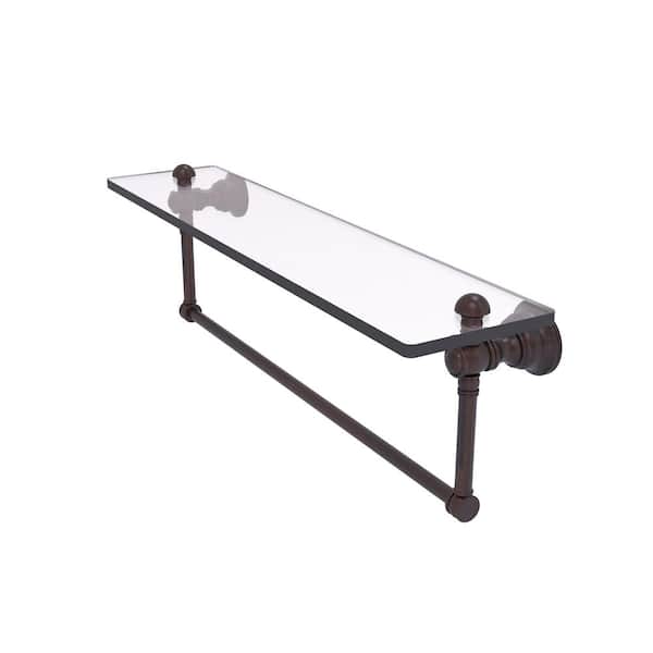 Allied Brass Carolina 22 in. W x 7 in. H x 5.54 in. D Glass Rectangular Shelf in Venetian Bronze with Integrated Towel Bar