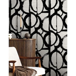 60.75 sq. ft. Metallic Cream and Onyx Pendelton Abstract Nonwoven Paper Unpasted Wallpaper Roll