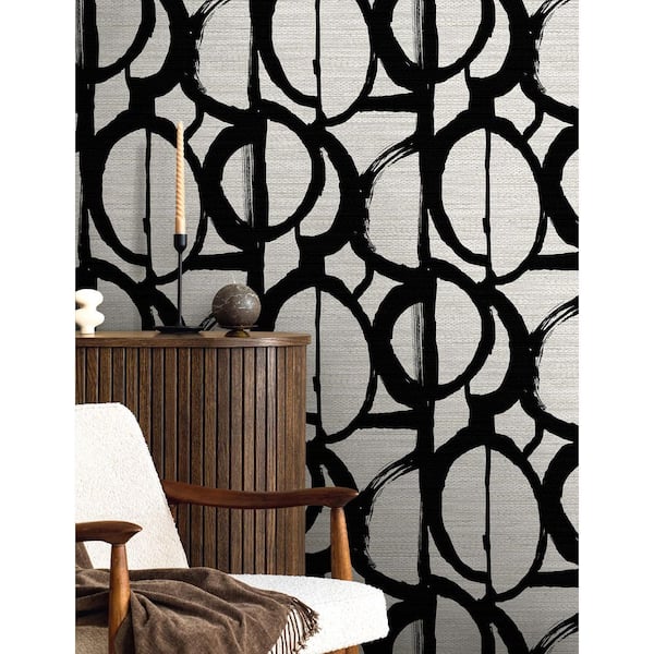 60.75 sq. ft. Metallic Cream and Onyx Pendelton Abstract Nonwoven Paper Unpasted Wallpaper Roll
