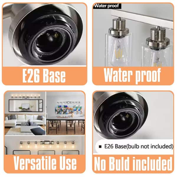 Modern 51.2 in. 8-Light Brushed Nickel Bathroom Vanity Light Fixture with Clear Glass Shades, Wall Sconce