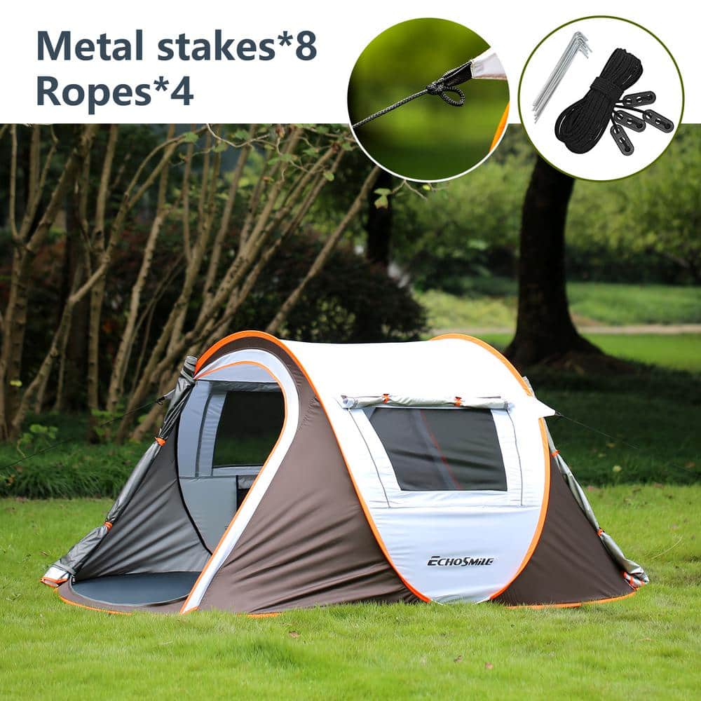 EchoSmile 2-Person White and Brown Pop Up Camping Tent