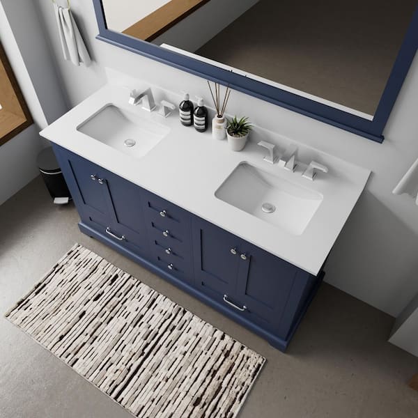Dukes 60 in. W x 22 in. D Navy Blue Double Bath Vanity and White Quartz Top