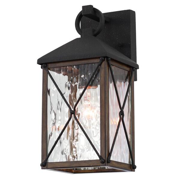 Unbranded Wayland 6 in. 1-Light Distressed Black/Hazelwood Outdoor Wall Light with Clear Water Glass