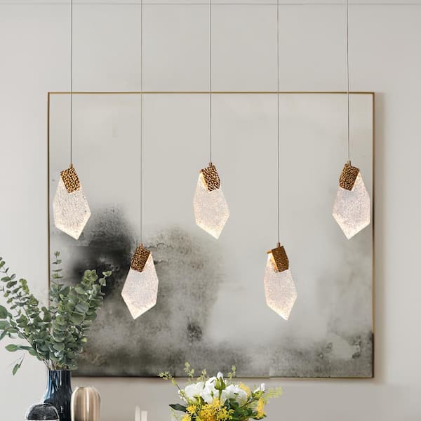 LNC Marvinbell 5-Light dimmable Integrated LED Plating Brass Island Chandelier with Irregular Textured Transparent Plate