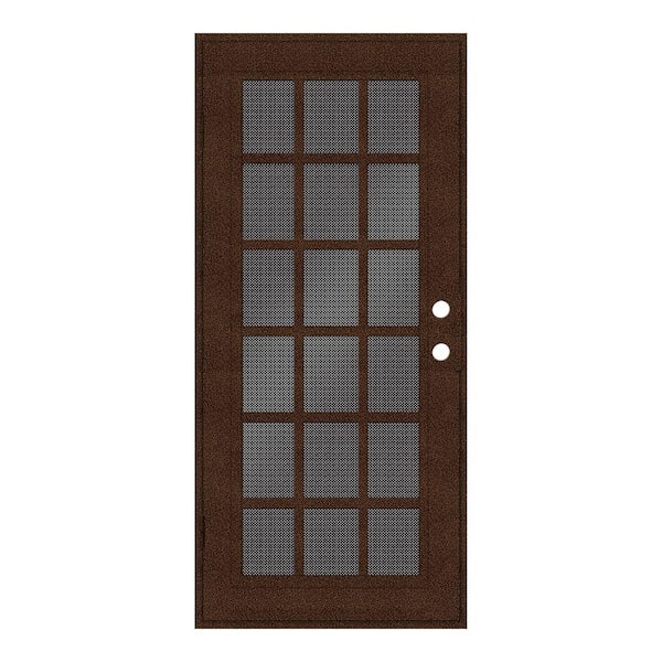 Unique Home Designs 36 in. x 80 in. Classic French Copperclad Right-Hand Surface Mount Security Door with Black Perforated Metal Screen