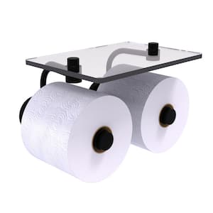 Dottingham 2-Roll Toilet Paper Holder with Glass Shelf in Matte Black