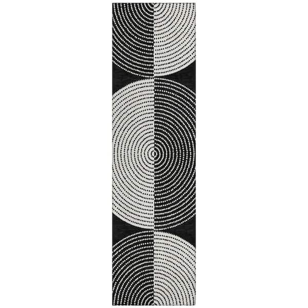 Chantille Machine Washable Indoor/Outdoor Abstract ACN2275 Black 2 ft. 3 in. x 7 ft. 6 in. Runner Rug