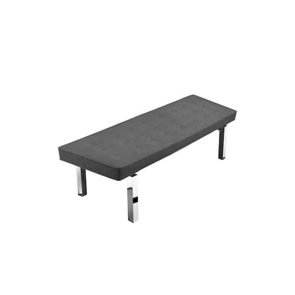 Benjara 65 in. Gray and Chrome Backless Bedroom Bench with Button Tufted Seat and Straight Legs
