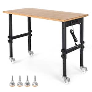 48 in. x 24 in. Adjustable Height Workbench Mobile Tool Bench Bamboo Top with Caster Nature