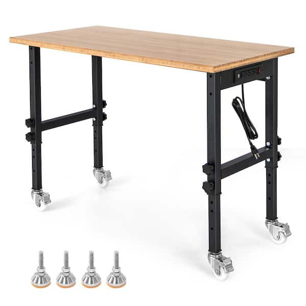 Costway 48 in. W x 24 in. D Adjustable Height Workbench Mobile Tool Bench with Bamboo Top