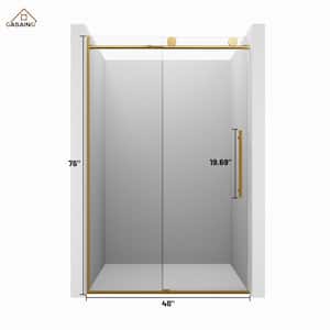 48 in. W x 76 in. H Sliding Frameless Shower Door in Brushed Gold Finish with Soft-closing and Tempered Clear Glass