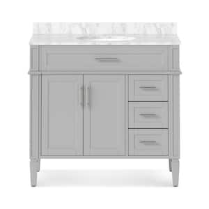 Hampton 36 in. W x 21.5 in. D x 35 in. H Single Sink Freestanding Bath Vanity in Gray with White Carrara Marble Top