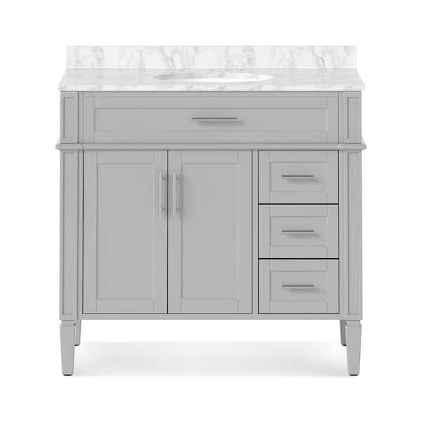 Aweyoto Hampton 36 in. W x 21.5 in. D x 35 in. H Single Sink Freestanding Bath Vanity in Gray with White Carrara Marble Top