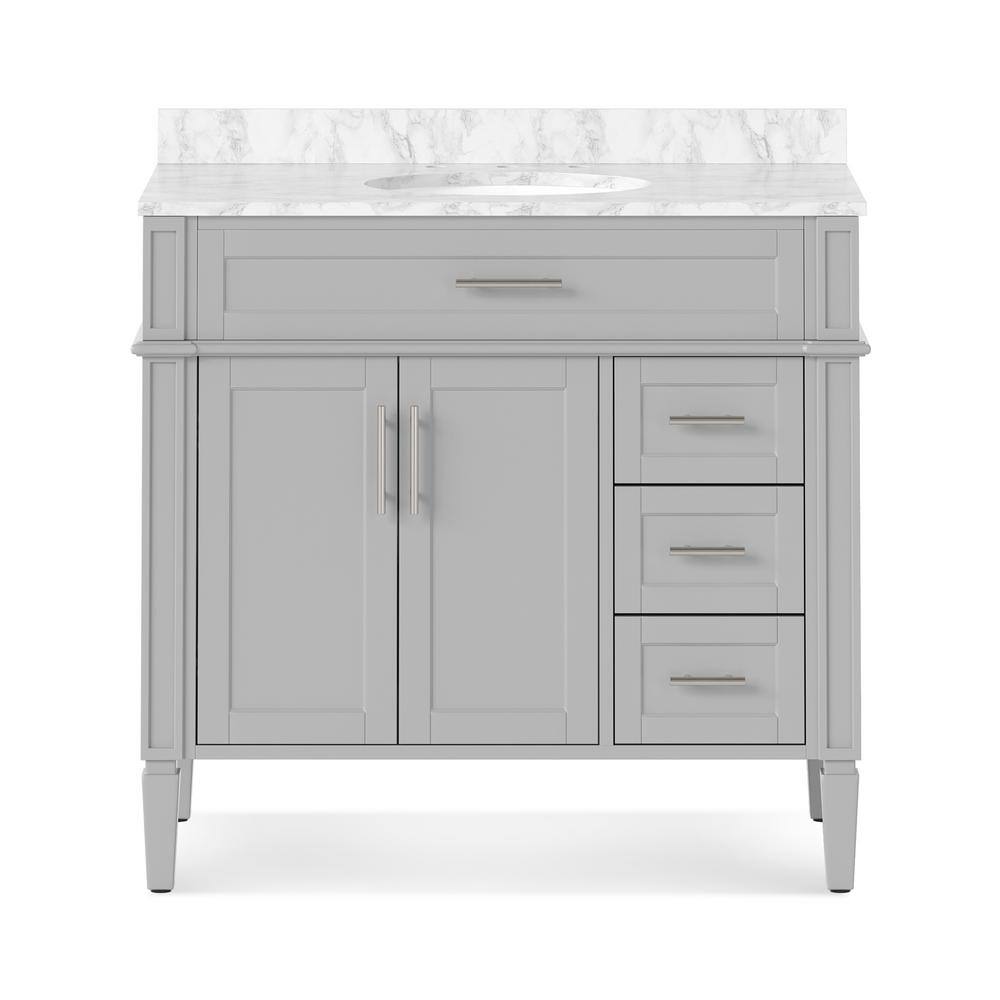 Hampton 36 in. W x 21.5 in. D x 35 in. H Single Sink Freestanding Bath Vanity in Gray with White Carrara Marble Top price history on PriceWatchPro