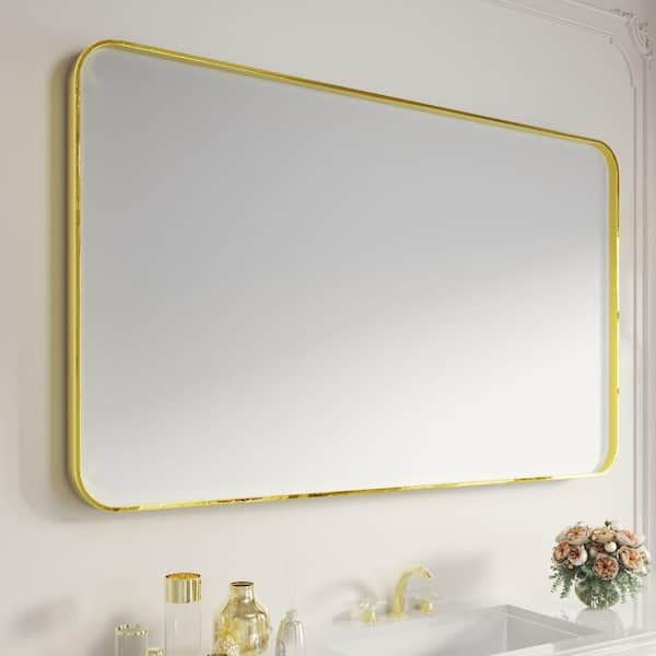 60 in. W x 36 in. H Rectangular Aluminum Framed Wall Bathroom Vanity Mirror in Gold