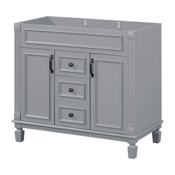 36.3 in. W x 18.40 in. D x 33.00 in. H Bath Vanity Cabinet without Top with 2-Soft Closing Doors and 3-Drawers in Gray
