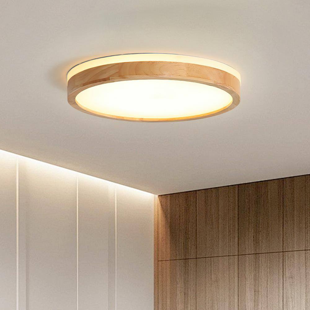 Lumin 15.7 in. 1-Light Wood and White Finish Dimmable Integrated LED Flush Mount for Bedroom Kitchen Living Room Foyer price history on PriceWatchPro