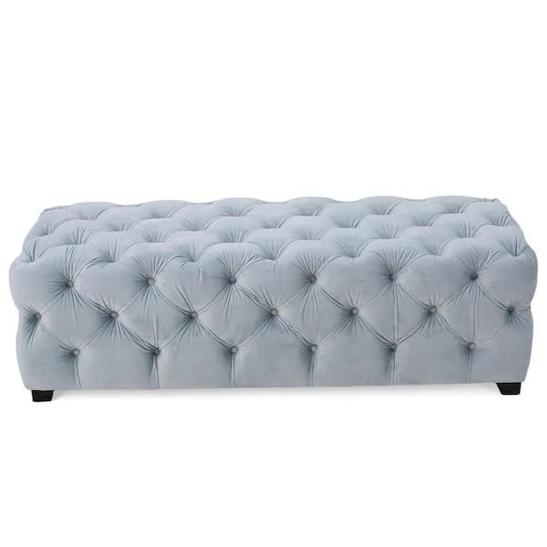 Noble House Piper Grey velvet Ottoman