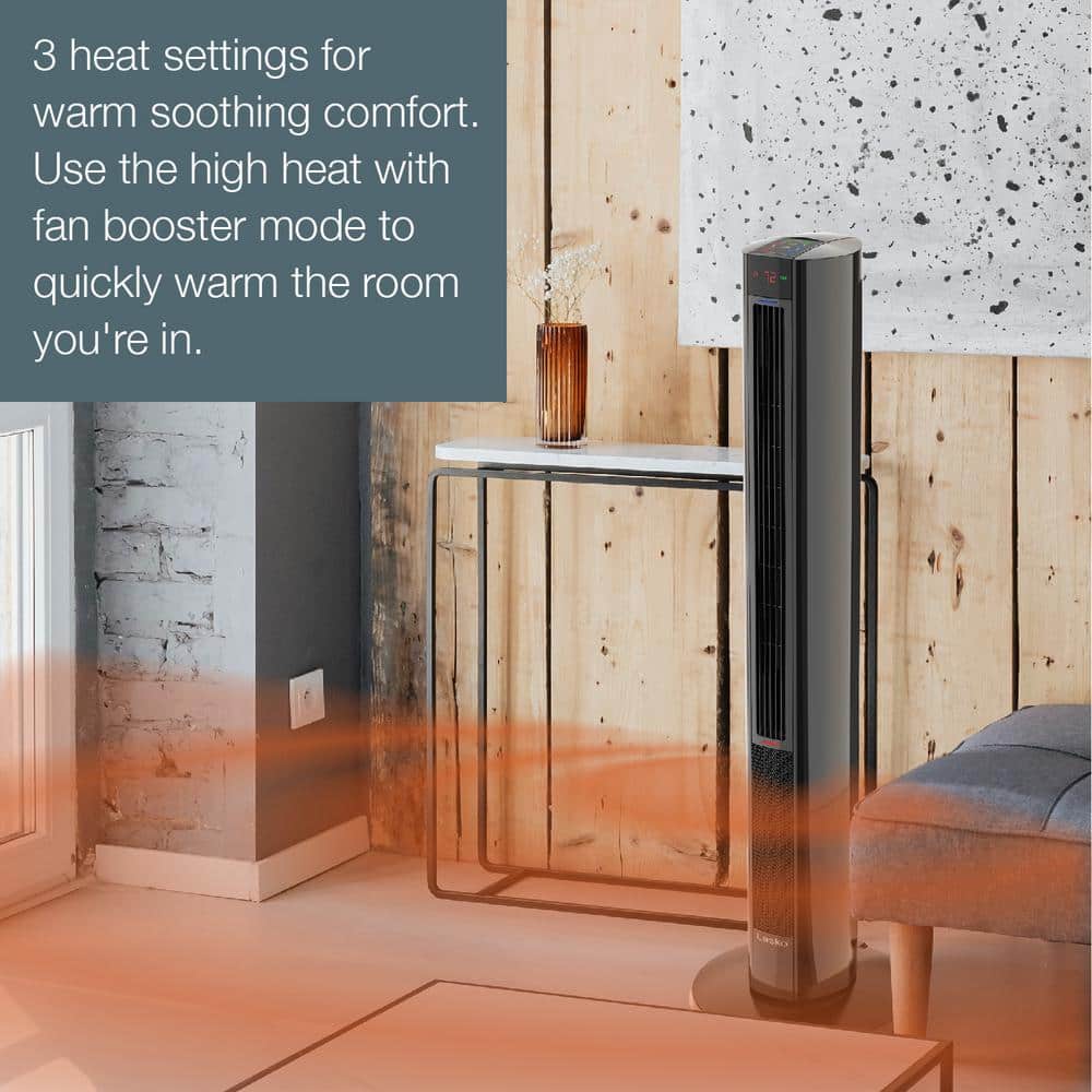 Black Ceramic Tower Fan and Space Heater with Remote