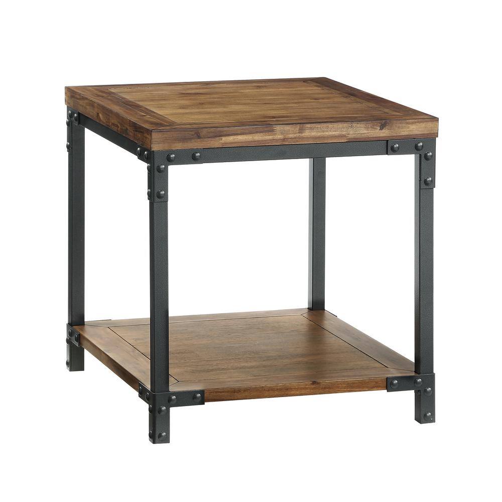Rustic Acacia Honey & Black Metal Framed End Table