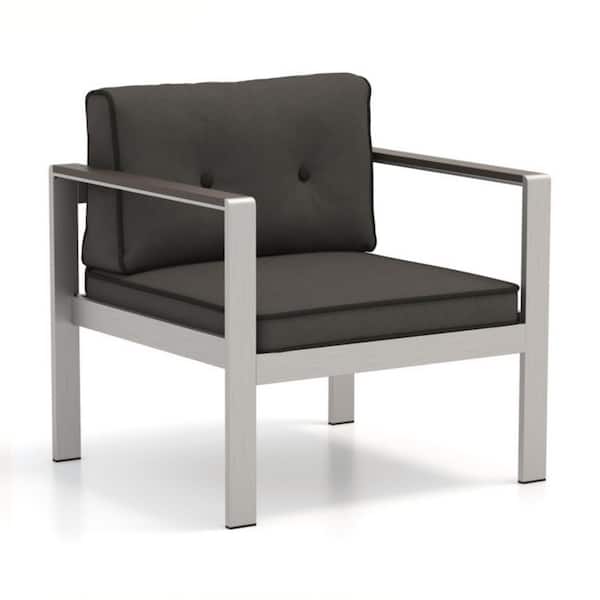 Aluminum Outdoor Lounge Chair Patio Sofa Chair with WPC Armrests and Cushions in Gray