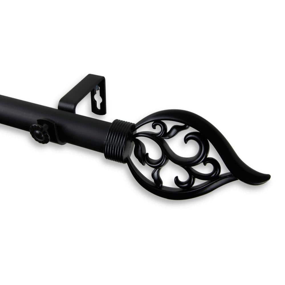 120 in. - 170 in. Telescoping 1 in. Single Curtain Rod Kit in Black with Flora Finial price history on PriceWatchPro