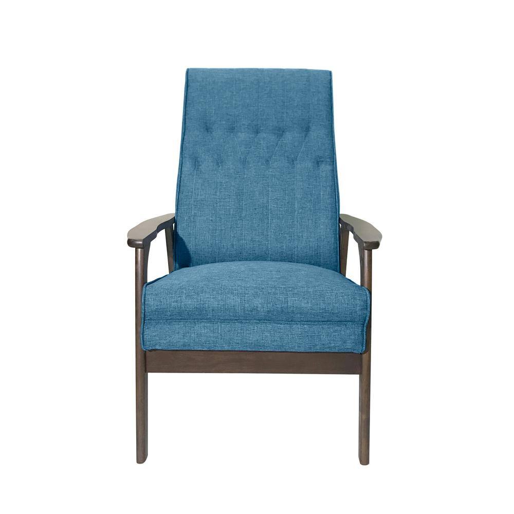 Blue Upholstered Tufted Back Accent Chair with Walnut Rubberwood Legs